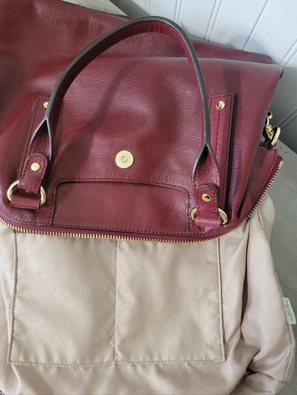 Michael Kors Leather Hamilton Satchel Bag in Burgundy with Gold Hardware